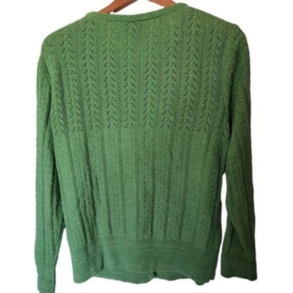 St. John Green Cable Knit Cardigan Sweater size M Medium Wool Blend - Picture 9 of 12